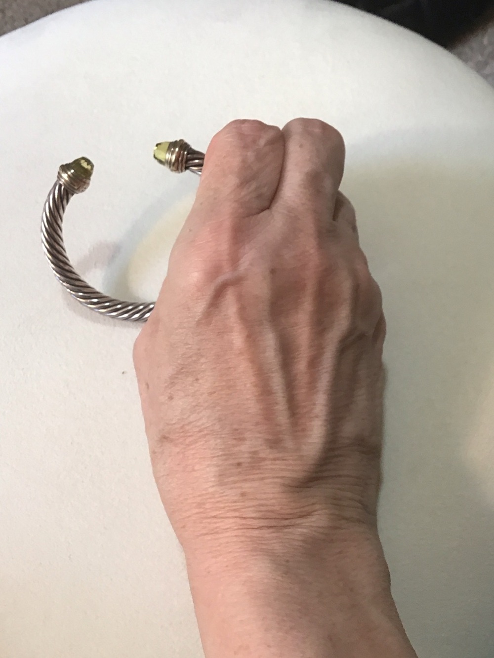 David Yurman Silver Twisted Cable Cuff Bracelet with Gold Tips lemon citrine